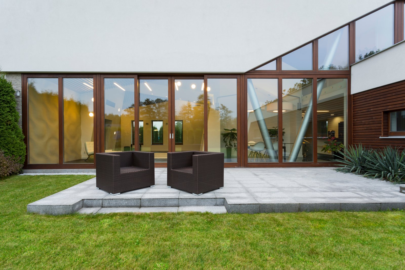 Villa patio with rattan chairs